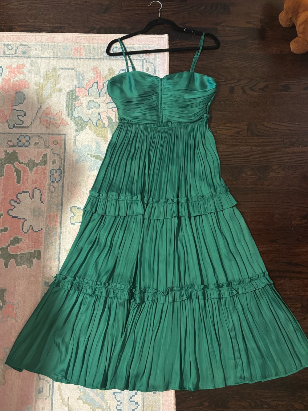 Aqua Emerald Green Pleated Maxi Dress with Spaghetti Straps